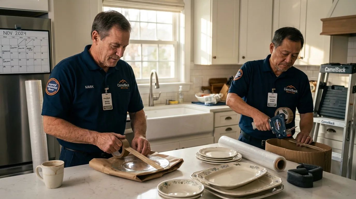 Professional crew packing kitchen dishware in Herndon, VA